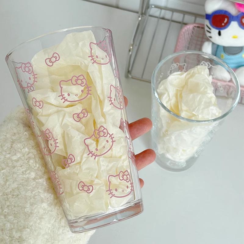 Pahar de sticlă cu pai de mare capacitate Hello Kitty cu capac pentru fete de la Sanrio