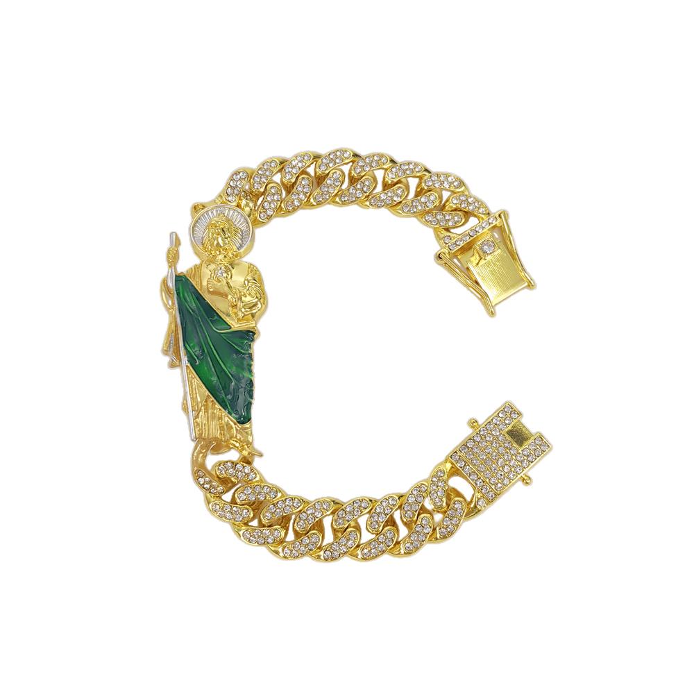 Neues Herren Hip Hop Bling Iced Out Kristall Miami Cuban Link Armband Für Damen San Judas St. Judas Thaddäus Armbänder Religiöser Schmuck