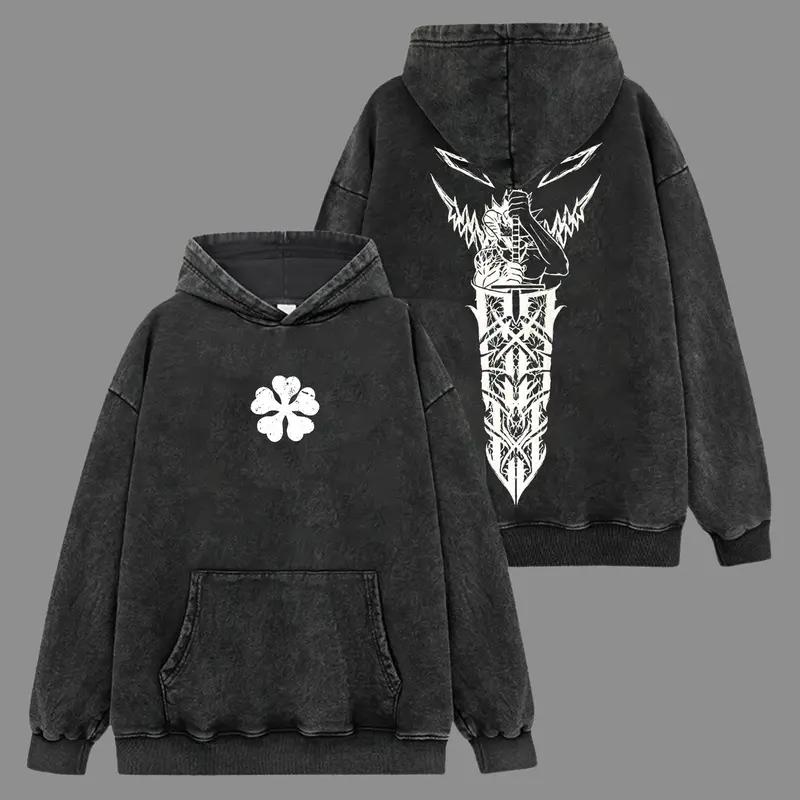 Asta Graphic Hooded Black Clover Anime Streetwear Men Women Oversized Hoodies Washed Cotton Pullover Harajuku Vintage Sweatshirt