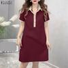 ZANZEA Women Casual Turn Down Collar Short Sleeve Shirt Dress