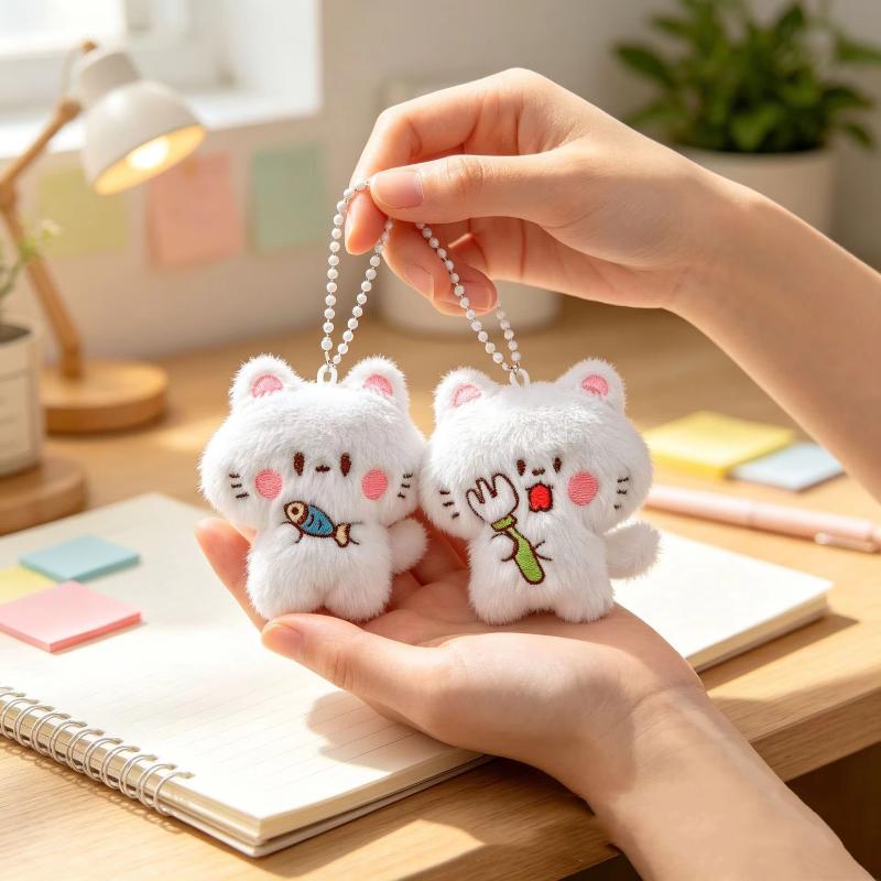 Cute Fluffy Cat Plush Keychain Soft Fuzzy Material Adorable Cartoon Design Ideal Backpack Decor Gifts For Cat Lovers