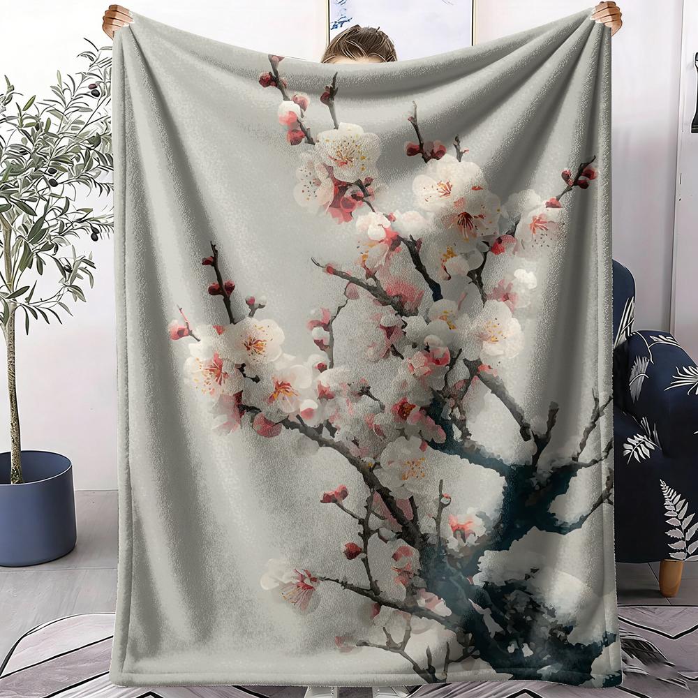 Plum Blossom Throw Soft Flannel AC Blanket Lightweight Summer Nap Throw Cozy  Blanket for Sofa Bed Travel Home