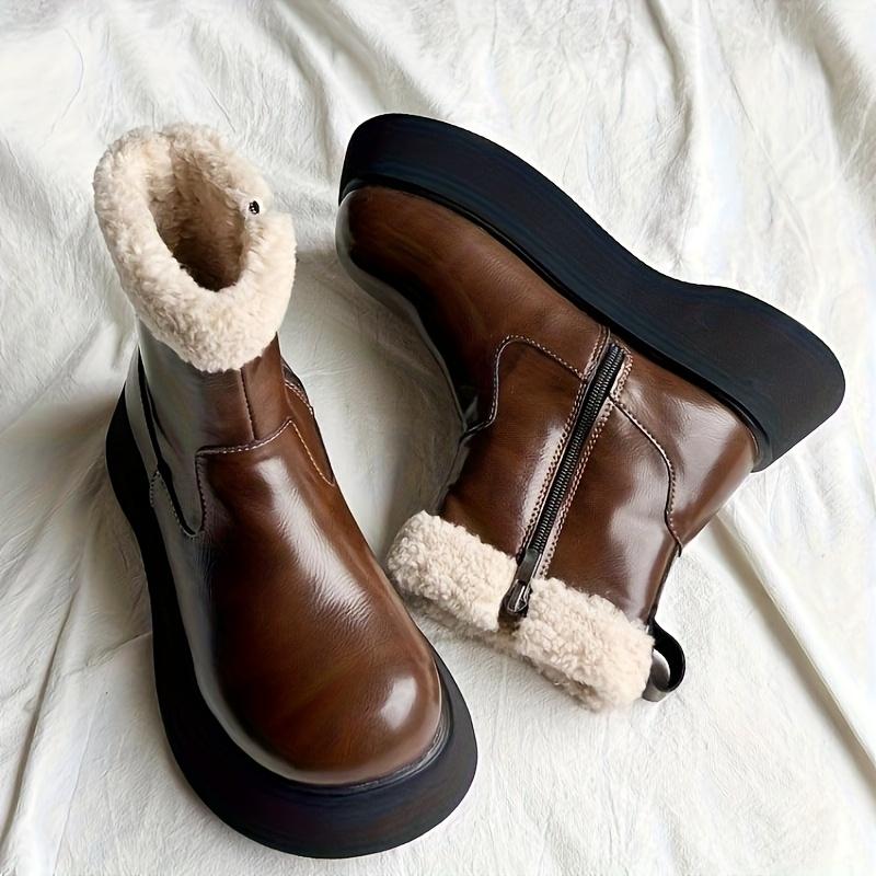 

Cotton Shoes for Women, Winter New Thick Soled Height Increasing Snow Boots, with Plush Warm Retro Big Toe Boots 40