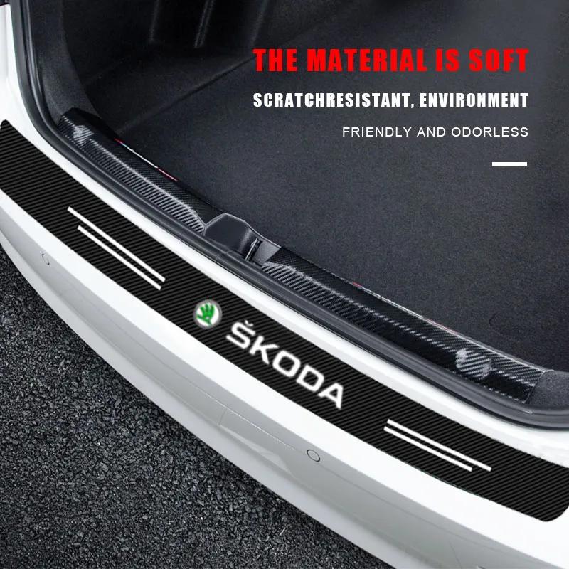 Carbon Fiber Car Rear Bumper Trunk Guard Protected Sticker Car Accessories For Skoda Octavia 3 A5 Rapid Kodiaq Karoq Fabia Kamiq dnhr35