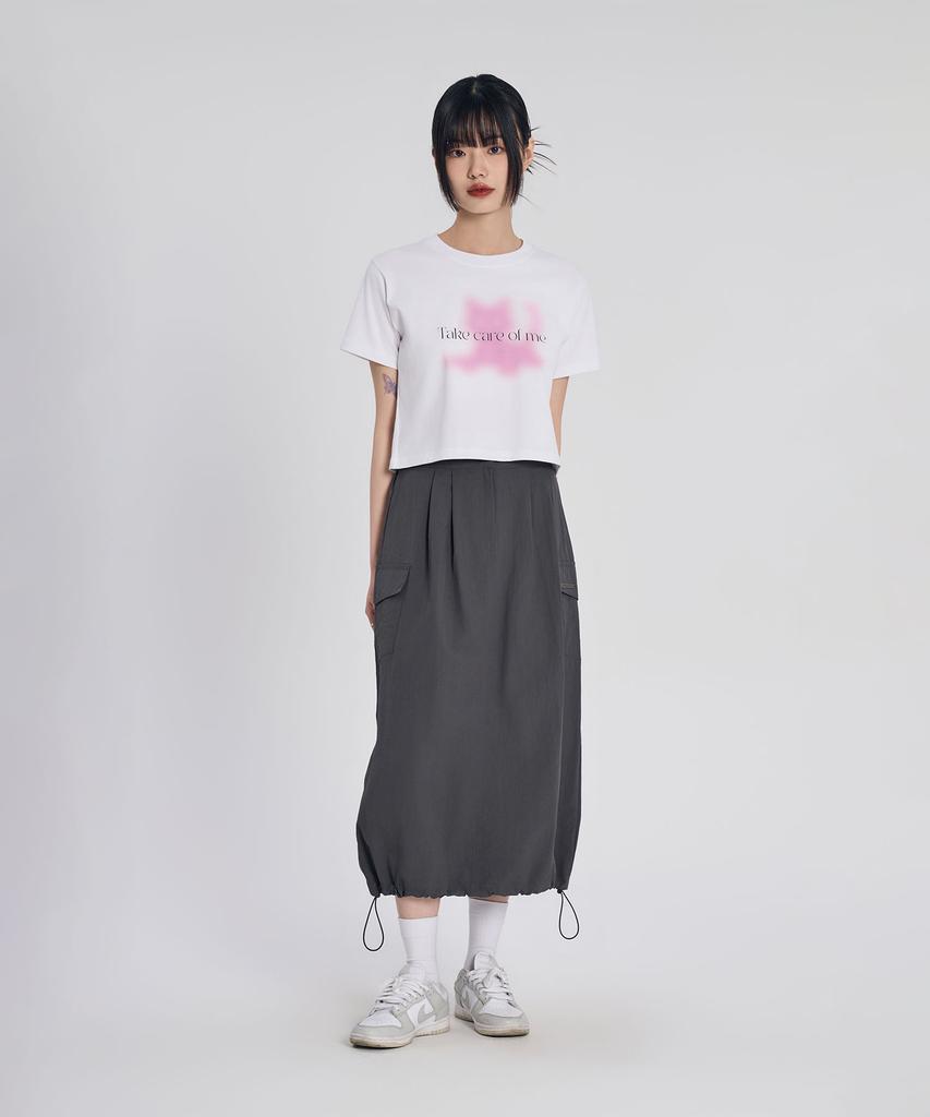 SLOW RECORD HOUSE Nylon Cargo Long Skirt_Charcoal