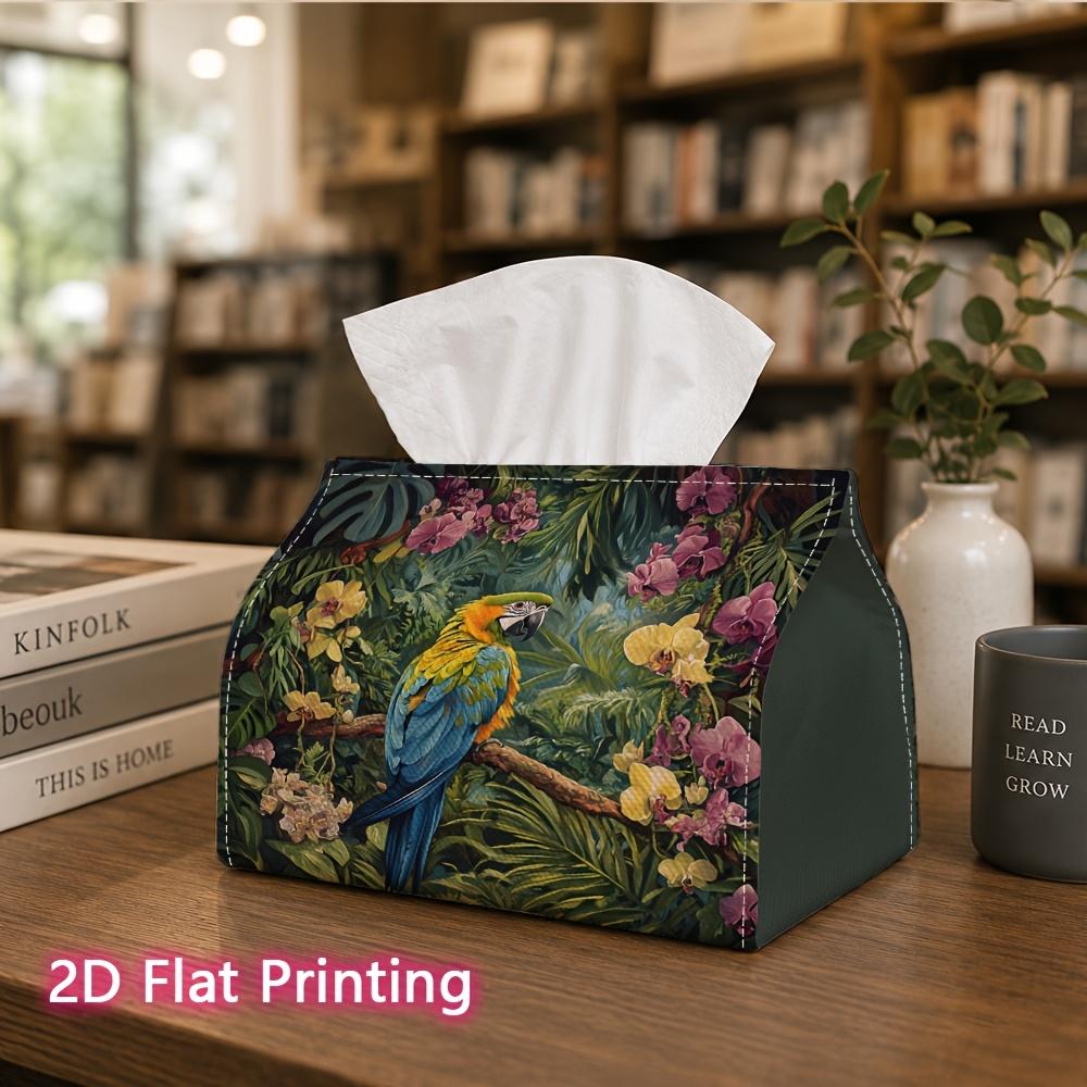 1pc, 2d Flat Printing, Tissue Box Colorful Parrot Patterns In Tropical Gardens Napkin Dispenser, Suitable for Family Gatherings, Car Decorationr, Deco