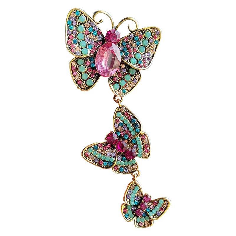SKEDS Große Broschen mit langen Quasten für Damen Schmetterling Bunte Strasssteine Vintage Schmuck Abendessen Elegante Anstecknadeln