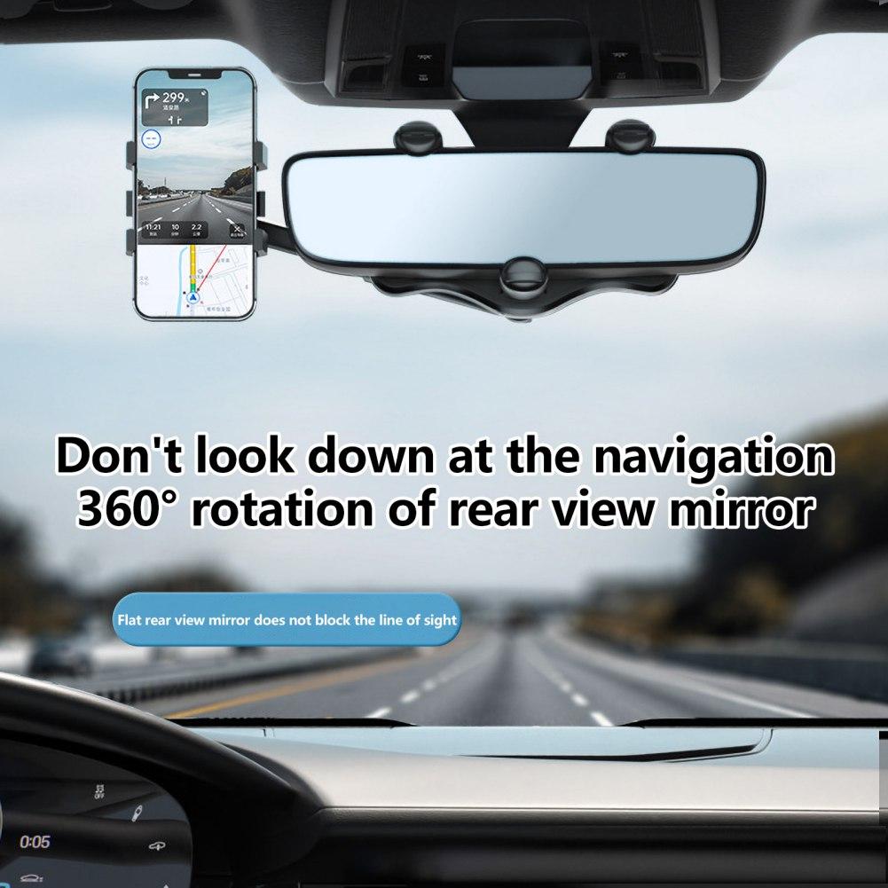 Multifunctional Car Rearview Mirror Phone Holder,360 Degree Rotatable Rear View Mirror Phone Mount,for iPhone Android Smart Phones