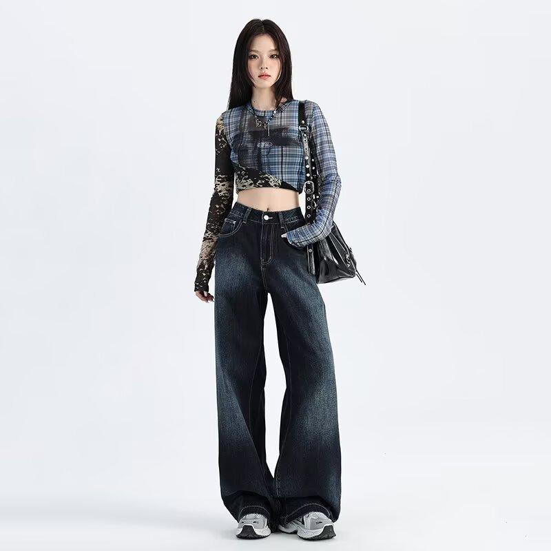 Autumn Winter High Waist Wide Leg Jeans Women Loose Casual Vintage Denim Pants All-match Straight Trousers