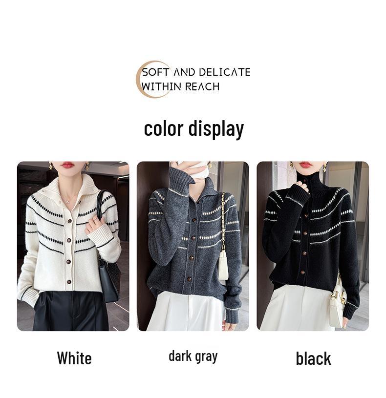 Women's High-Neck Wool Cardigan: New Autumn/Winter Style, Warm, Loose, Slimming, Versatile Knit Sweater Coat.