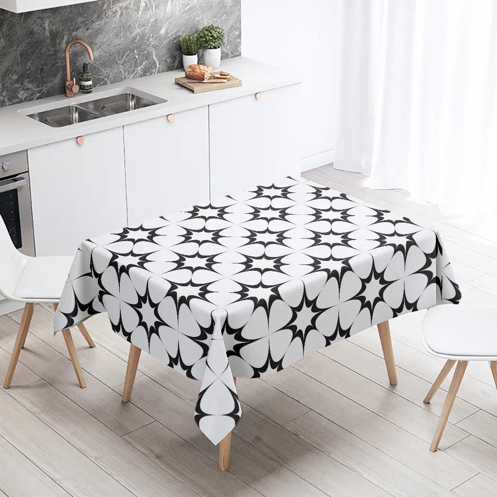 Tovaglia Geometrica Semplice Rettangolare Bianca e Nera Impermeabile Decorazione Tavolo Matrimonio Ristorante Cucina Casa