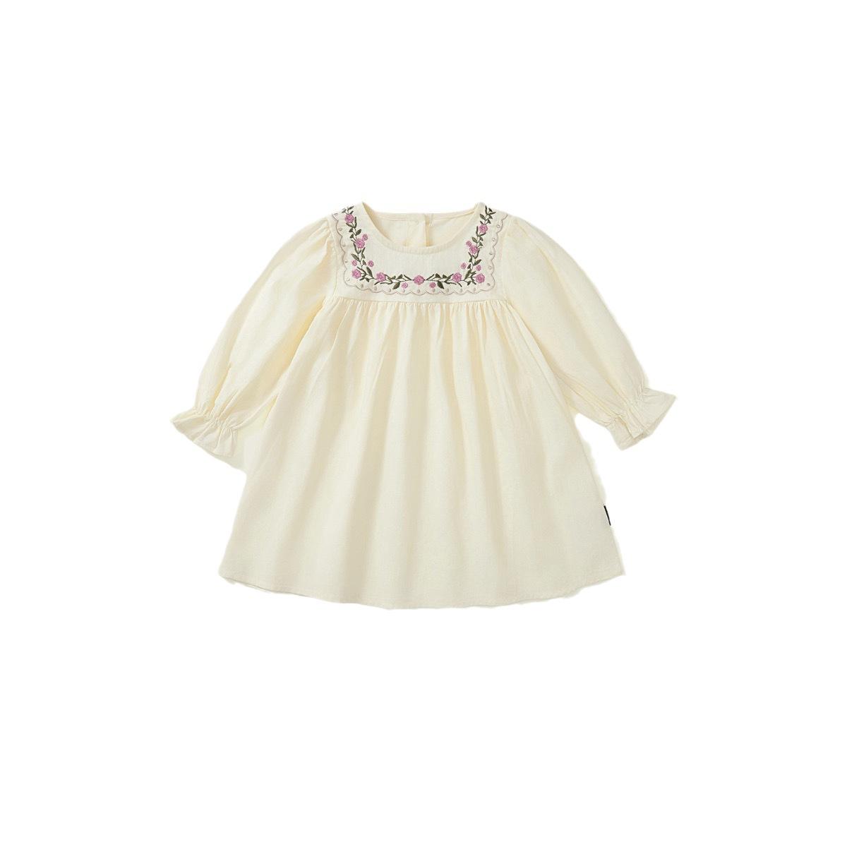 

Платье для девочек с рукавами-фонариками, осенняя одежда 2024 года, платье принцессы из хлопка в корейском стиле с вышивкой 140cm абрикосовый