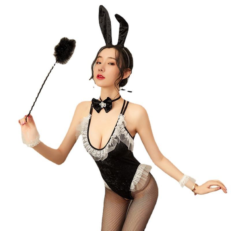 Sexy Lingerie Velvet Bunny Uniform Three-Point Onesie Cosplay Seduction Suit
