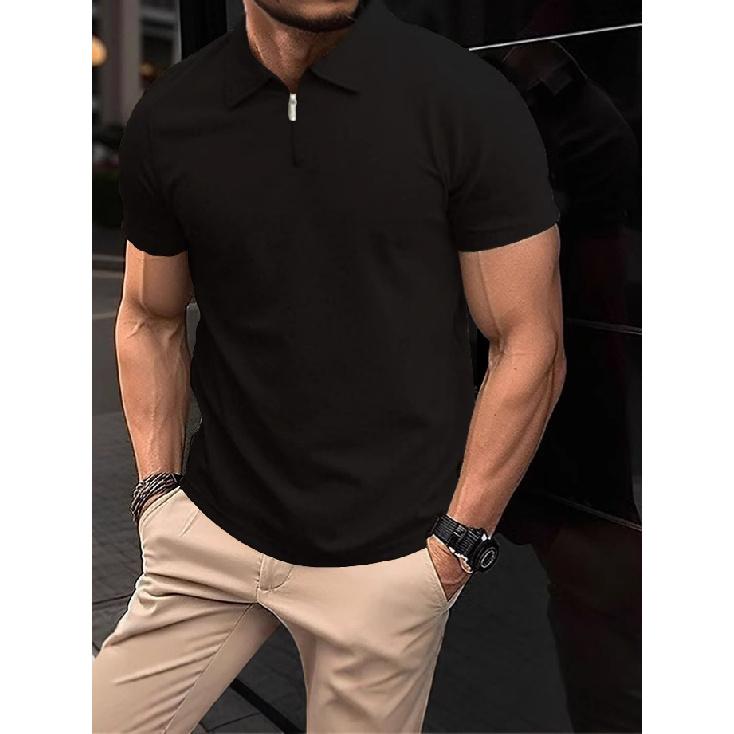 Summer Polo Shirt New Knit Shirt Half Zipper Solid Color Short Sleeve Men'S Sports Polo Shirt Man