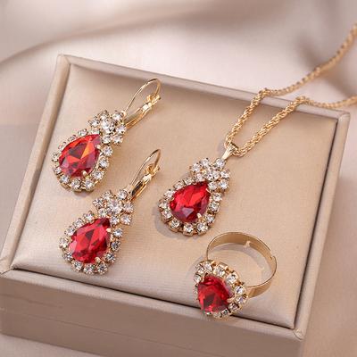 4PCS Rhinestone Water Drop Necklace Earring Jewelry Sets for Women Sale Personalized Wedding Bride Accessories
