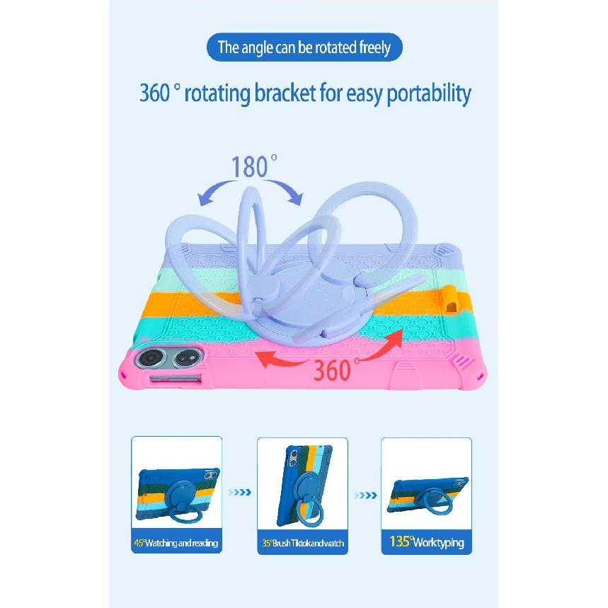 360 Rotatable Stand Case For Teclast T60 Plus 2024 12.0 Inch Soft Silicone Cover With Handle Grip Shoulder Strap Kids Safe Funda