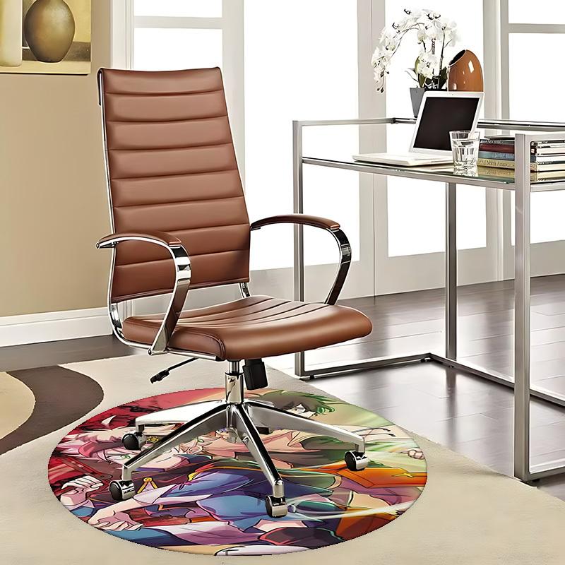 1 szt. Okrągły dywan z motywem anime - Mata pod krzesło biurowe, Antypoślizgowy dywan do wystroju domu, Salonu, Sypialni, Pokoju gier