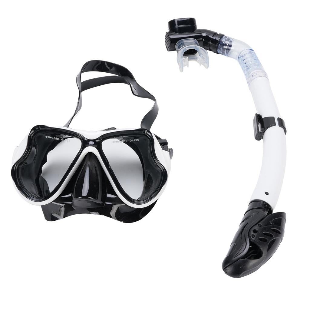 Adult Snorkel Set Wide View High Definition Tempered Glass Lens Diving Goggles and Full Dry Snorkel 
