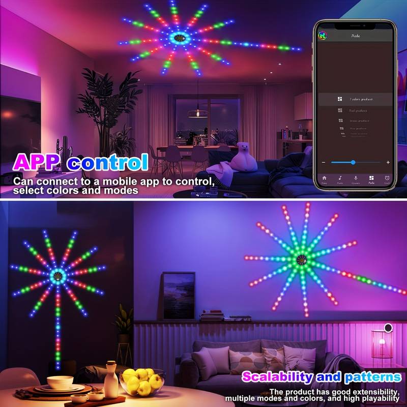 Smarter RGBIC Feuerwerk LED Streifen Bluetooth APP Musiksynchronisation 5V USB Umgebungslicht für TV Schlafzimmer Gaming Party Weihnachtsdeko