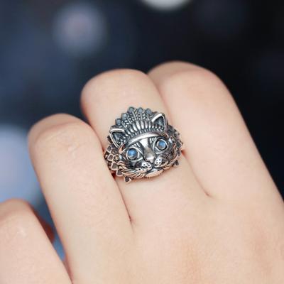 Moonstone Indian Cat Ring Personalized Men's and Women's Design Trendy Vintage Ring