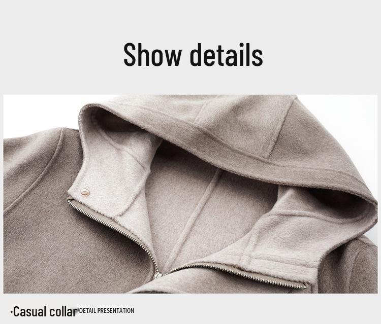 Men's Mid-Length Double-Sided Pure Wool Hooded Coat - Autumn/Winter Trendy Youth Outerwear