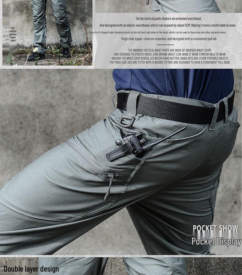 Men's Slim Fit Tactical Cargo Pants - Water-Repellent, Military-Style, for Spring/Autumn Outdoor Work and Training.