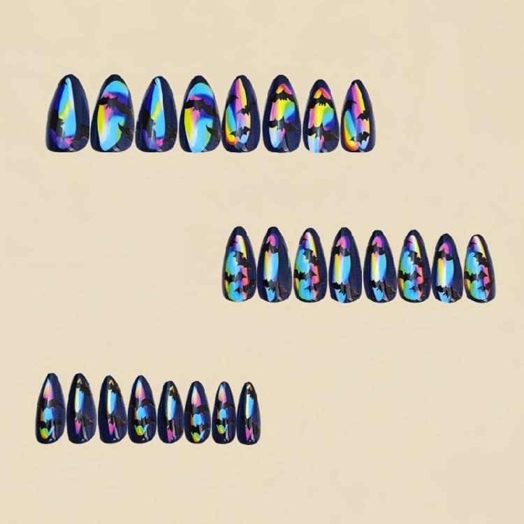 24 Pieces Halloween Almond Fake Nail Pink Bat Pumpkin Design Durability Nail For Women Party Costume Accessories