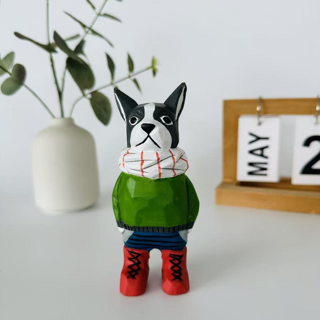 Wooden French Bulldog Figurine Creative Desk Decor Handcrafted Home Office Gift For Animal Lovers