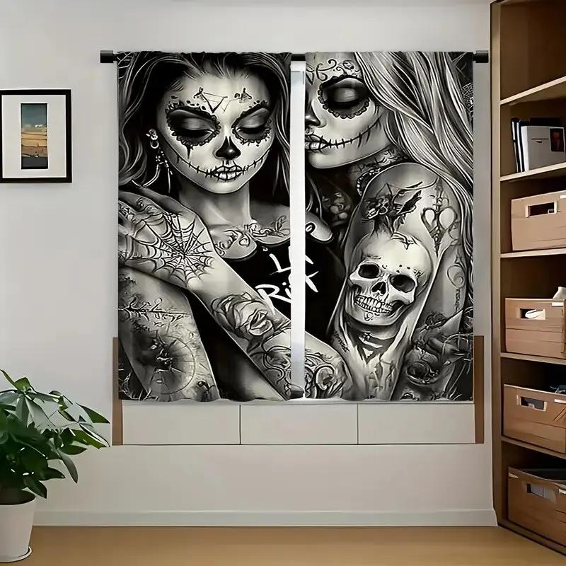Halloween Gothic Dunkles Muster Bedruckte Vorhänge Fensterdekorationen Wohnzimmer Vorhang Aus Polyester