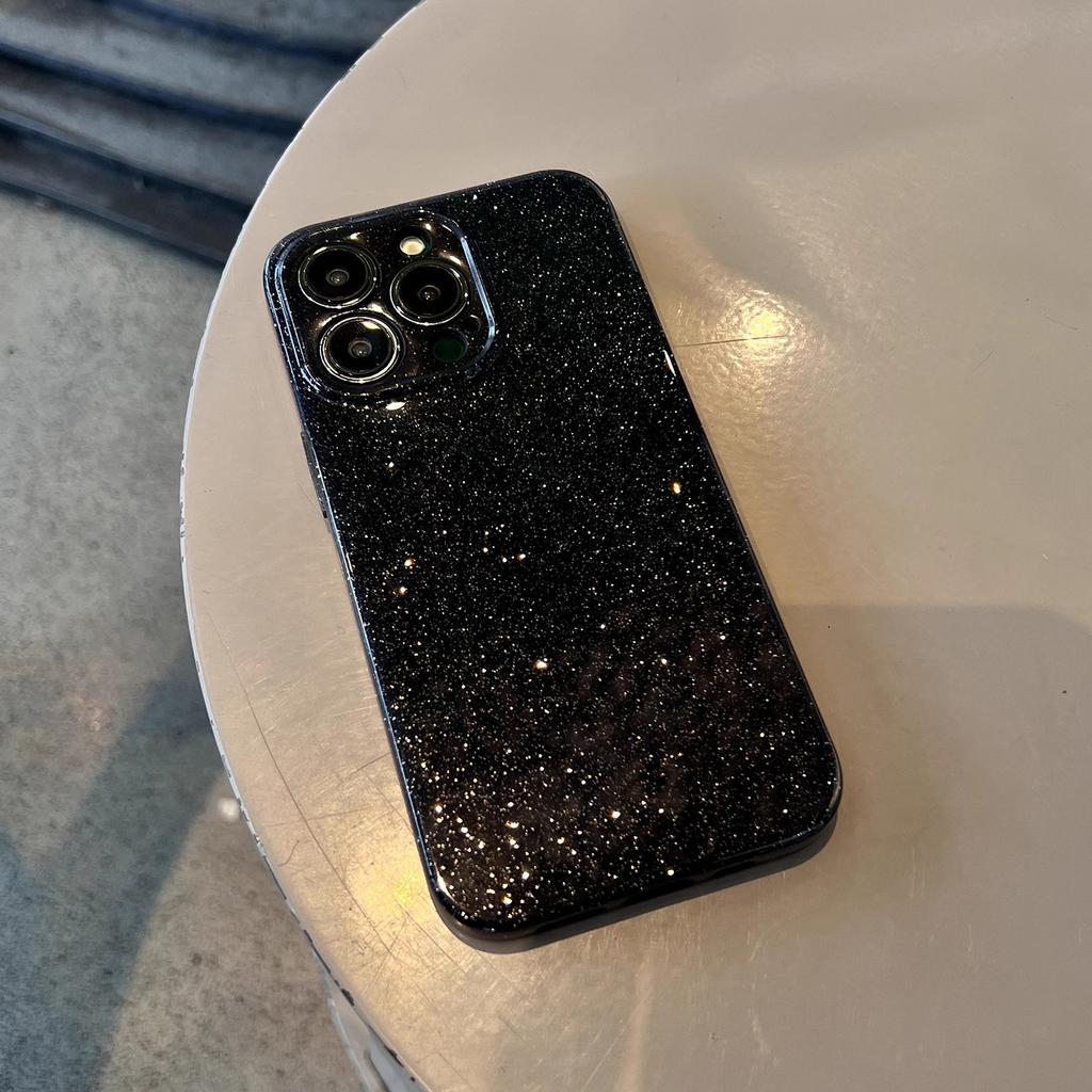 Schwarzer Glitzerpuder Kristall Apfel 16 Handyhülle 15promax Vollständig umschließend IPhone 14 Einfarbig 13 Geeignet für Fortgeschrittene Weich