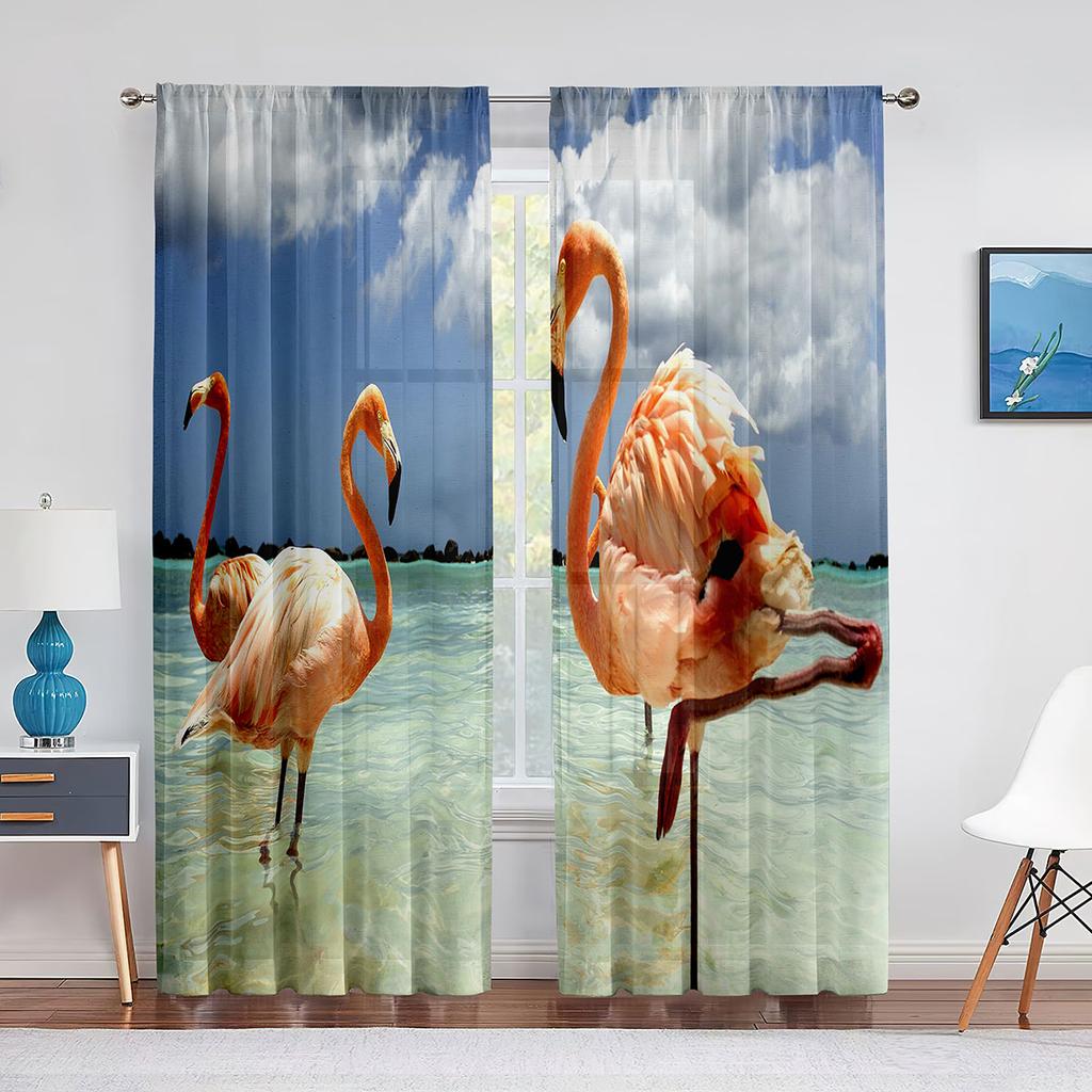 Różowe flamingi tropikalne ptaki romantyczna miłość przezroczyste firanki z woalu do salonu tiulowa firana okienna do sypialni i kuchni