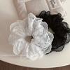 French Black White Lace Embroidery Flower Large Intestine Hair Band Ball Head Hair Rope Head Flower High Quality Hairaccessories