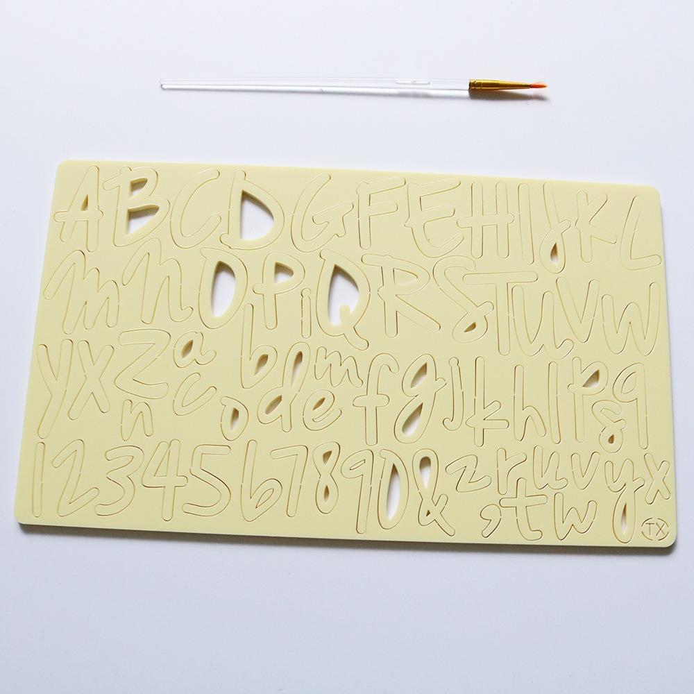 Rectangle Letter Cookie Stamp with Brush Fondant Cake Decorating Tools  Dessert