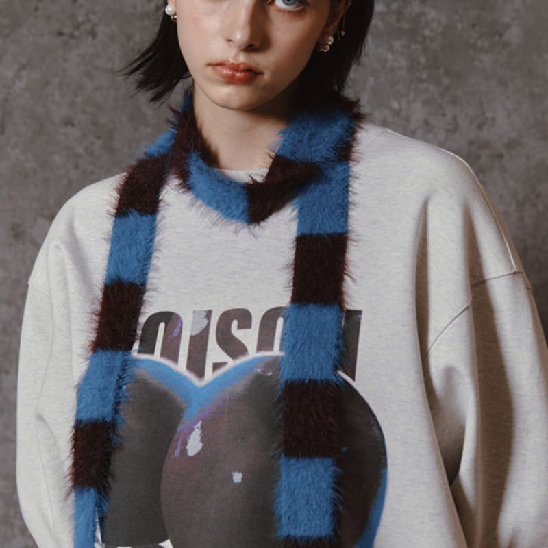 MEENDERI MIXED STRIPE knit MUFFLER - BLUE BROWN