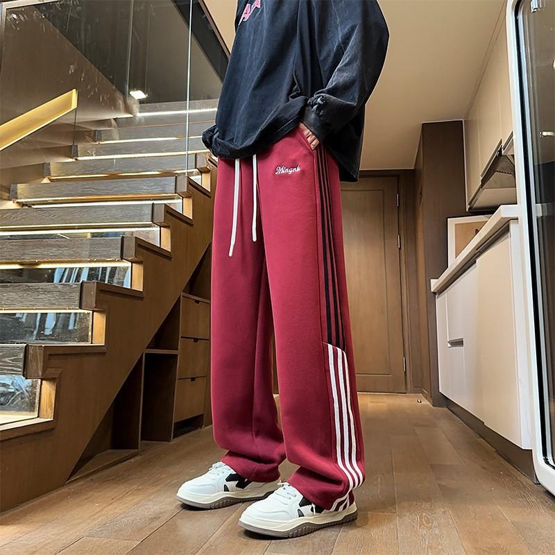 

Повседневные спортивные брюки для мужской весны и осени, новые полосатые брюки с широкими штанинами и плюшевой подкладкой, американские драпированные универсальные брюки 4XL