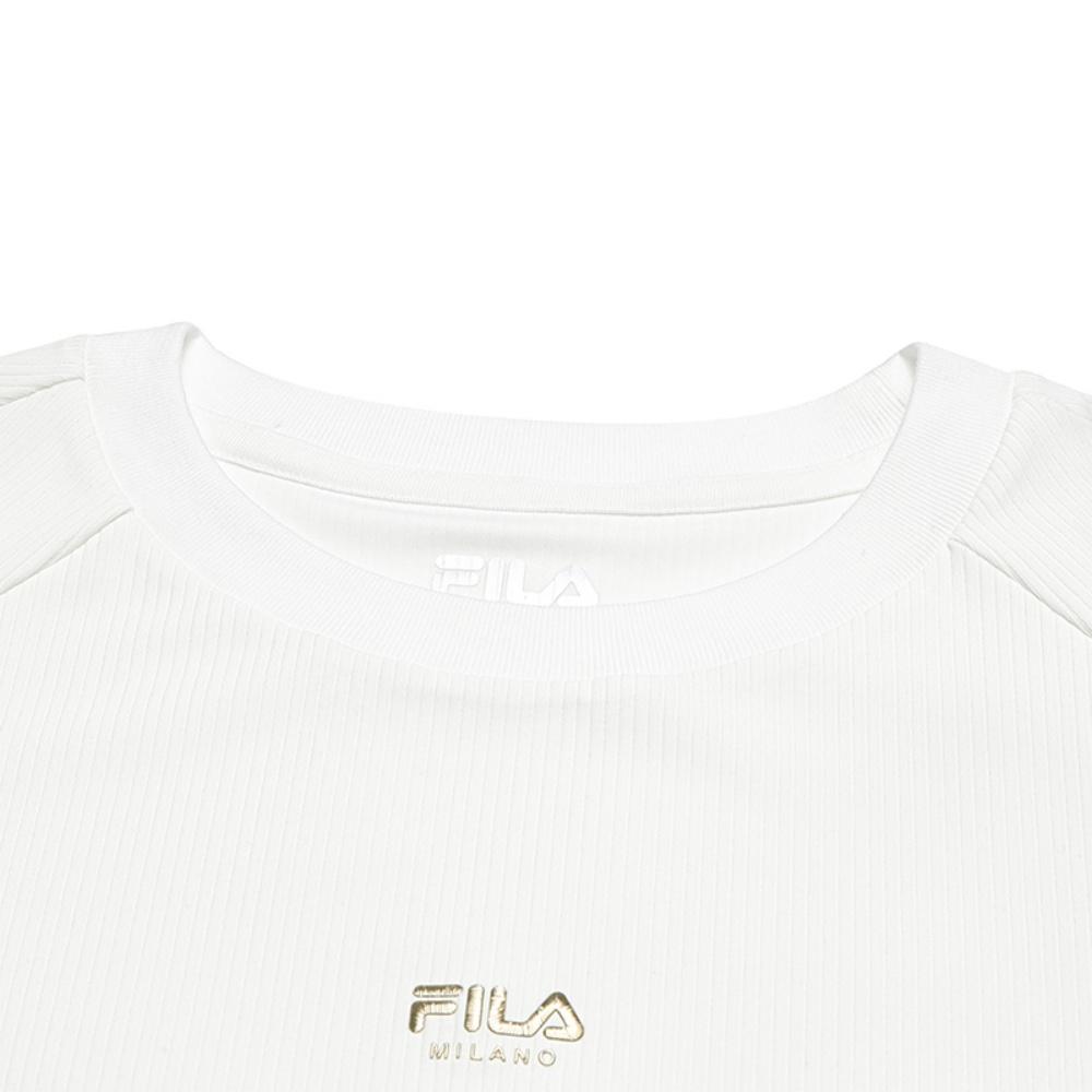 Fila Milano Series Trendy Fashion Casual Versatile Breathable Slim Fit Knitted Striped Short Sleeve T-Shirt Women Tops F11W535110F-WT