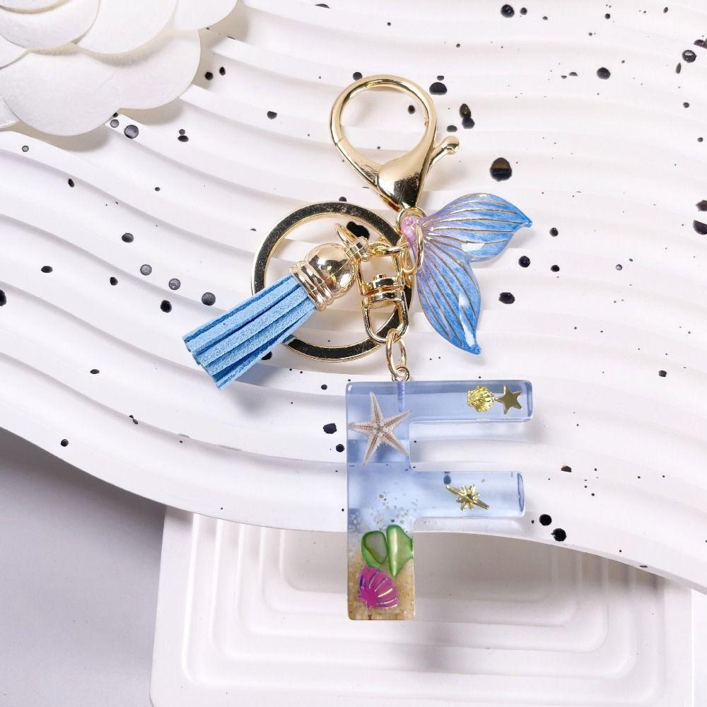 Blue Tassel Blue Ocean Letter Keychain 26 Letters 26 Letter Keychain  Handbag Decor