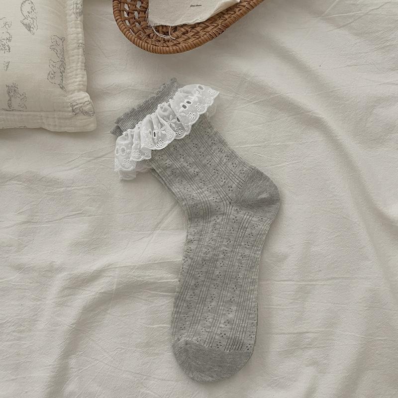 

10Pair Lace Socks Children S Summer Thin Mesh Hollow Tube Stacking Socks Sweet Japanese Girl Socks One size fits all серый