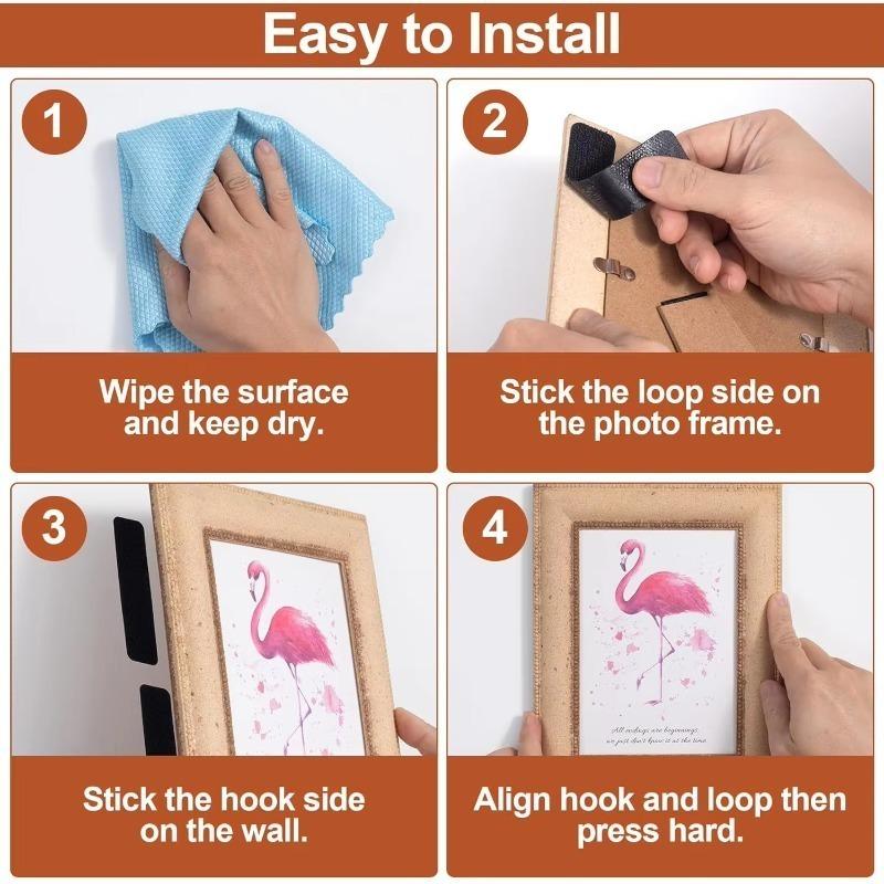 Reusable Hook and Loop Adhesive Strips 15LB Heavy Duty Double Sided Tape Damage Free Wall Hanging for Decorations Tools Storage