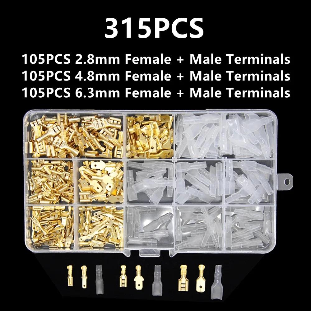 2.8/4.8/6.3mm Wire Crimp Terminals Kit Copper Male Female Wire Spade Connectors with Insulated Sleeve Electrical Conector Box