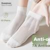 XUEXIMAN 10 Pairs of Women's Mid-Calf Socks, 10A Antibacterial And Odor-Resistant Mesh Breathable Short Socks, Solid Color Versatile Ladies' Socks