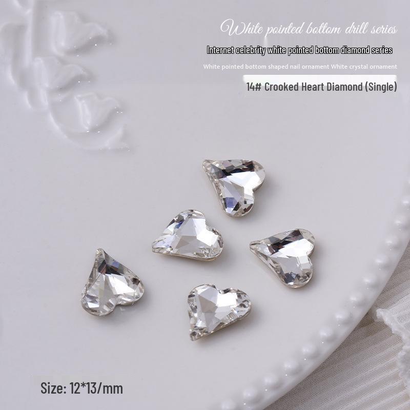 Nail Art Decorations: Transparent Pointed Rhinestones - Heart, Water Drop, Square, Butterfly Shapes