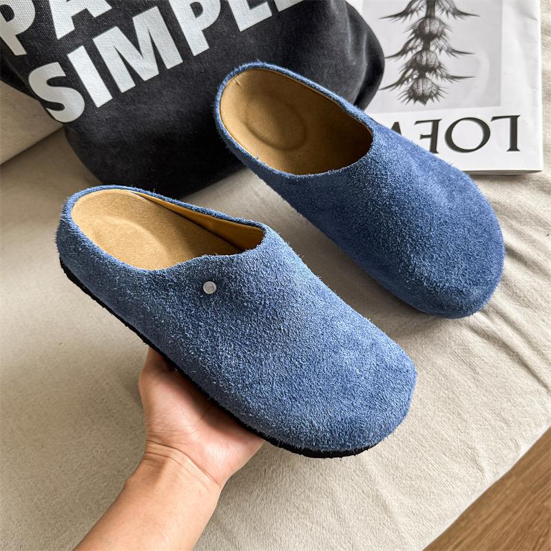 Vintage outerwear spring and summer new casual lazy one-pedal Boken shoes 45370 long hair gray, brown -Y