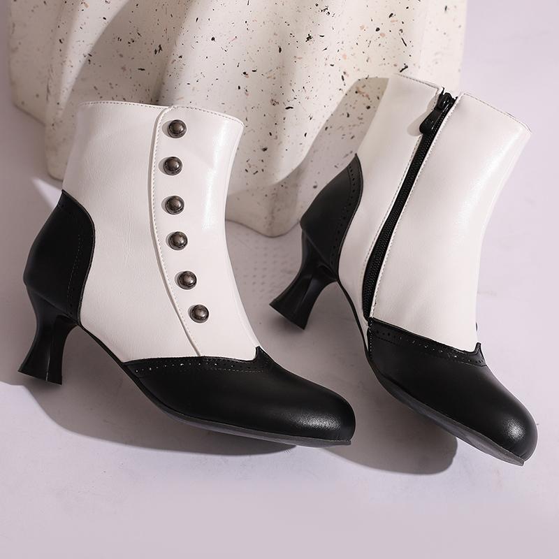Women's High-heeled Short Boots Autumn and Winter New Retro Color-matching Large-size Short Boots