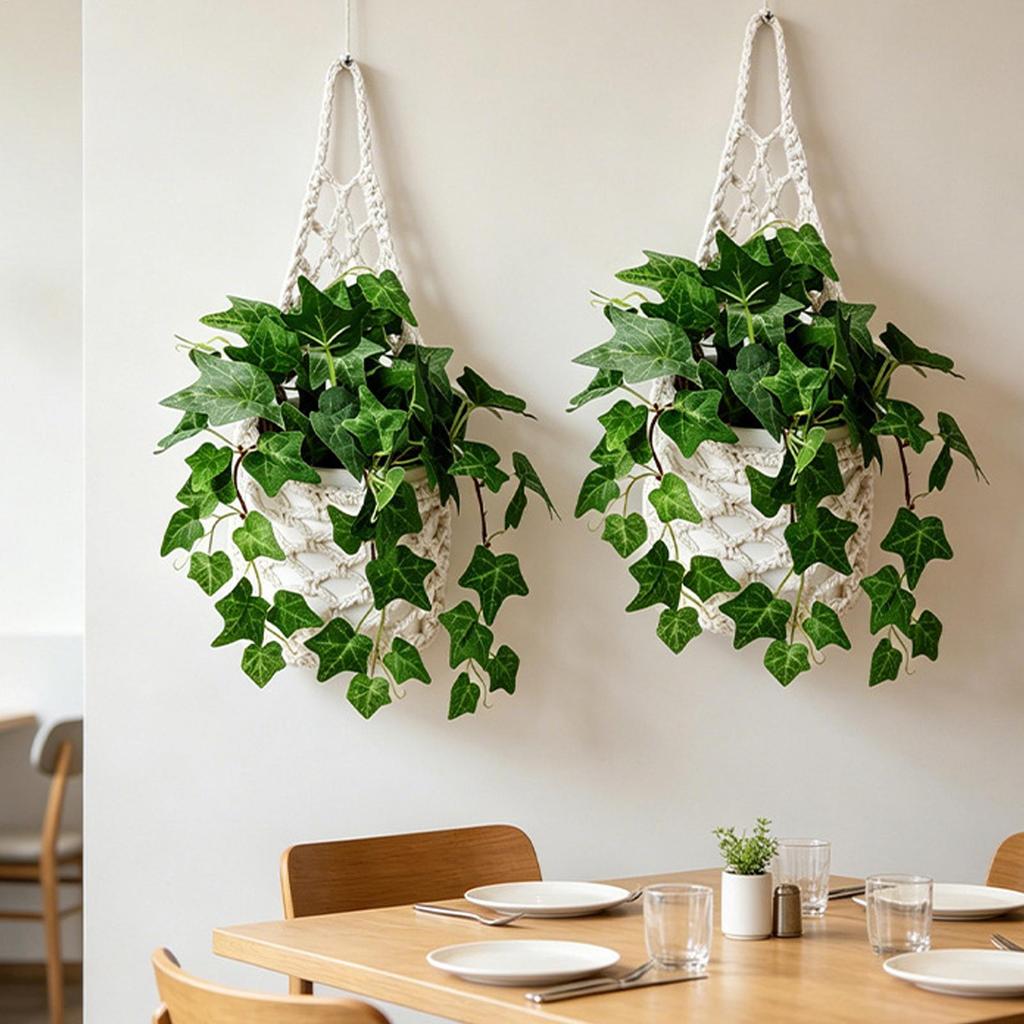 Boho Macrame Wall Plant Hanger Hand Cotton Rope Woven Hanging Basket with Net Pouch Home Garden Decoration Organizer Basket