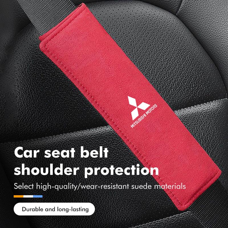 1/2Pcs Suede Car Logo Safety Belt Shoulder Cover Strap Padding Protector Pad For Mitsubishi Outlander Lancer Eclipse Mirage