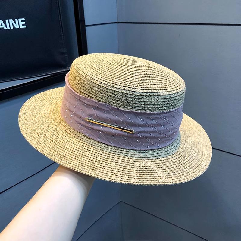 

Sun hat children 2025 new sunscreen big brim flat top straw hat beach shading temperament straw top hat Adjustable хакі