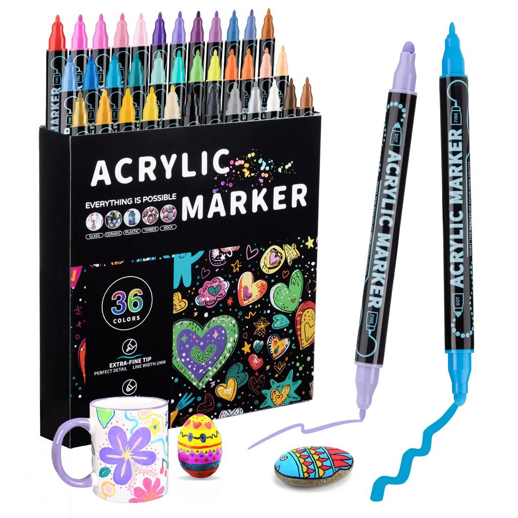 12/24/36/60/72 Color Double Head Waterproof Acrylic Marker Pens For Rock Painting Canvas DIY Making Posca Doodle Pen Art Markers