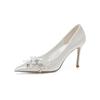 Fashion White Rhinestone High Heels for Women Wedding Bridal Shoes French Floral Dress Pumps