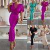 Spring and Summer New Satin Twisted Chest Bat Sleeve Dress, Loose Holiday Dress for Women